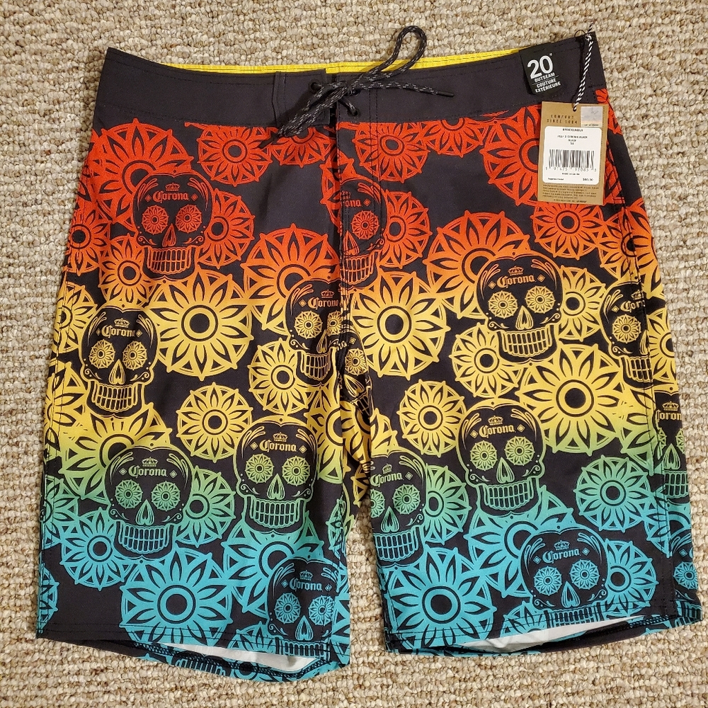Men's NWT Corona X Reef, Day of the Dead Boardshorts Swimsuit